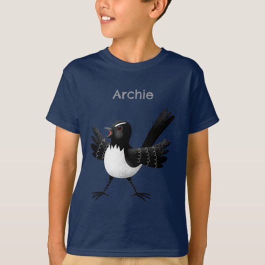 Australischer Willie Wagtail Cartoon personalisier T-Shirt (Vorderseite)