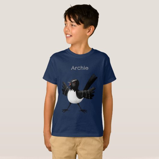 Australischer Willie Wagtail Cartoon personalisier T-Shirt (Vorne ganz)