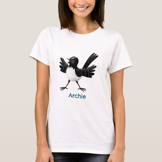 Australischer Willie Wagtail Cartoon personalisier T-Shirt (Vorderseite)