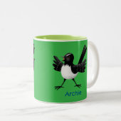 Australischer Willie Wagtail Cartoon personalisier Zweifarbige Tasse (VorderseiteRechts)