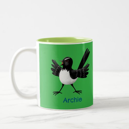 Australischer Willie Wagtail Cartoon personalisier Zweifarbige Tasse (Links)