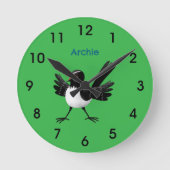 Australischer Willie Wagtail Cartoon Runde Wanduhr (Vorderseite)