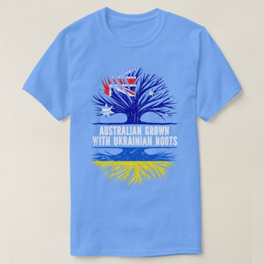 Australisches Anbau mit ukrainischer Roots-Flagge T-Shirt (Design vorne)