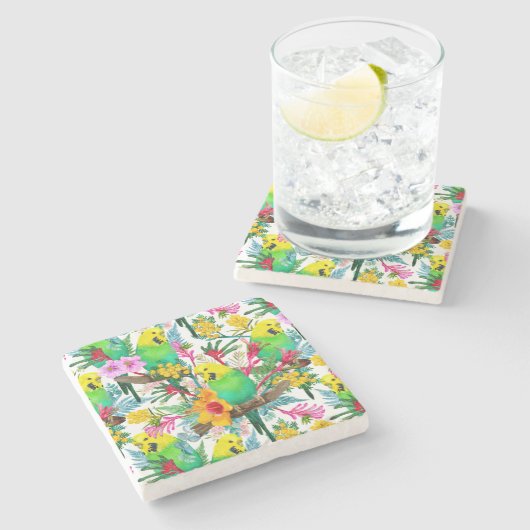 Australisches Budgerigar-Wildblume-Muster Steinuntersetzer (Seitenansicht)