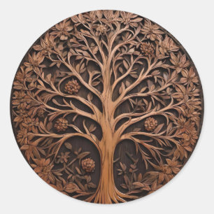 Australisches Holz: 3D Warah Tree Wood Print, Runder Aufkleber