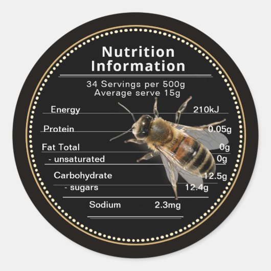 Australisches Honey mini Nutrition Information Lab Runder Aufkleber (Vorderseite)