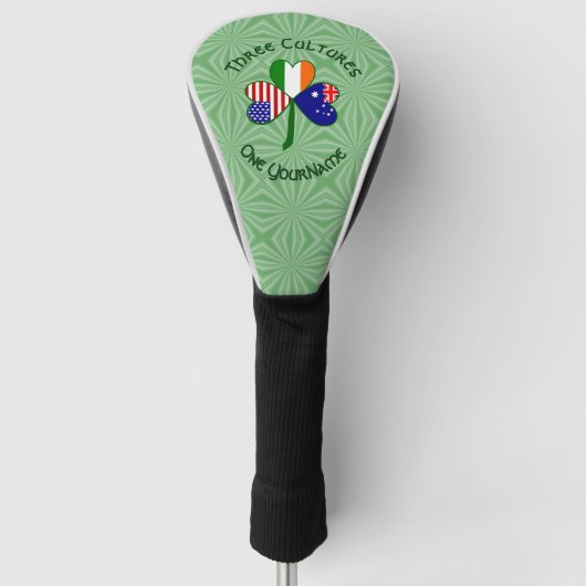Australisches Irish USA Flags Kleeblatt Personalis Golf Headcover (Vorderseite)