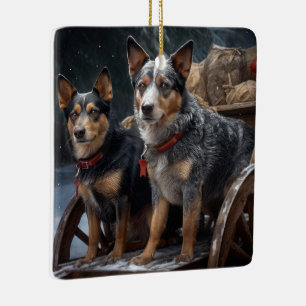 Australisches Rindvieh Schnee Schlitten Weihnachts Keramikornament