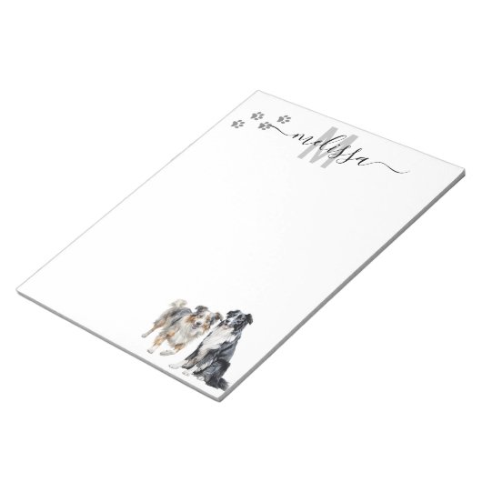 Australisches Shepherd Monogram Personalisiert Notizblock (angewinkelt)