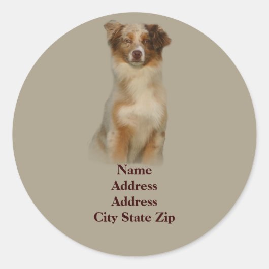 Australisches Shepherd Red Address Label Runder Aufkleber (Vorderseite)