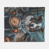 Australisches Shepherd Riding Motorrad Halloween Fleecedecke (Vorderseite (Horizontal))
