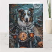 Australisches Shepherd Riding Motorrad Halloween Karte (Vorderseite)