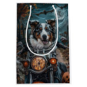 Australisches Shepherd Riding Motorrad Halloween Mittlere Geschenktüte (Vorderseite)