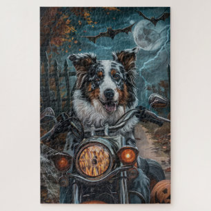 Australisches Shepherd Riding Motorrad Halloween Puzzle