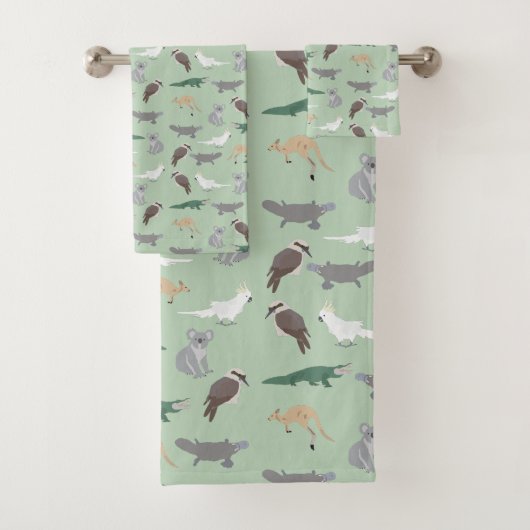 Australisches Ureinwohner Eukalyptus Grünes Muster Badhandtuch Set (Insitu)