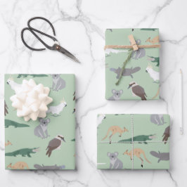 Australisches Ureinwohner Eukalyptus Grünes Muster Geschenkpapier Set