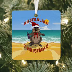 Australisches Weihnachts-Quokka am Strand Ornament Aus Metall