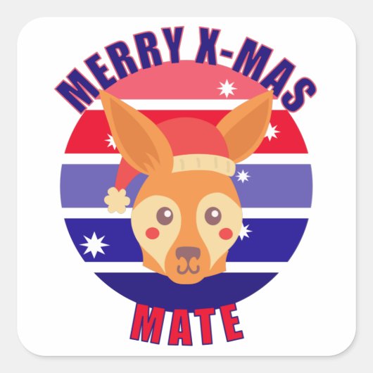 Australisches Weihnachtskangaroo Quadratischer Aufkleber (Vorderseite)