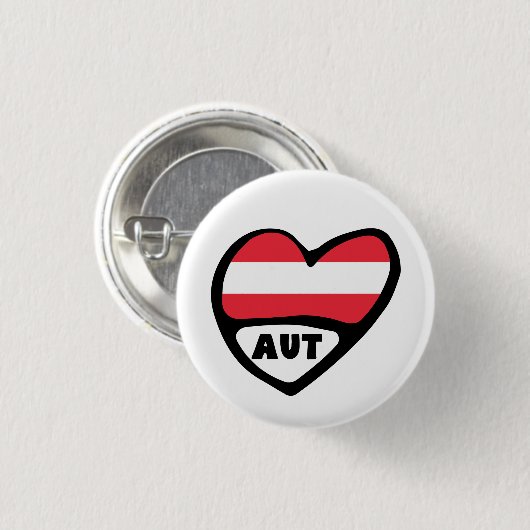 Austria Country Code Flag Herz Button Abzeichen, A (Vorne & Hinten)