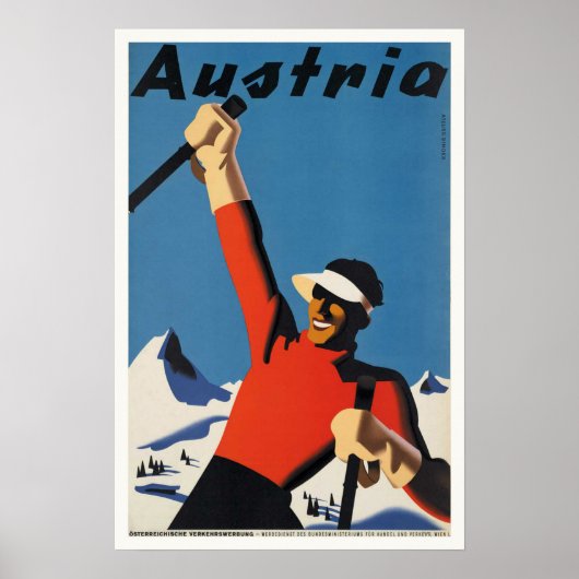 Austria, Mountains Skier Travel Vintage Poster (Vorne)