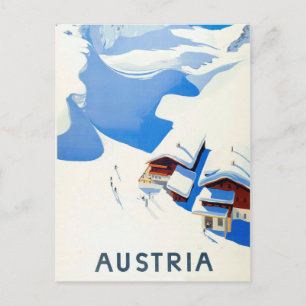 Austria, ski, cottage in mountains on winter postkarte
