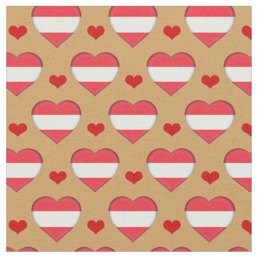 Austrian Flag & Red Heart mode Fabric / Österreich Stoff (Nahaufnahme)