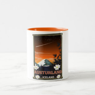 Austurland Island Reiseplakat Zweifarbige Tasse