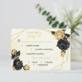 Auswahl an Blume in Schwarz und Gold RSVP Karte (Stehend Vorderseite)