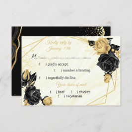 Auswahl an Blume in Schwarz und Gold RSVP Karte