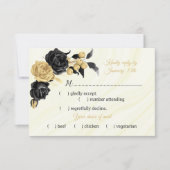 Auswahl an Blume in Schwarz und Gold RSVP Karte (Vorderseite)