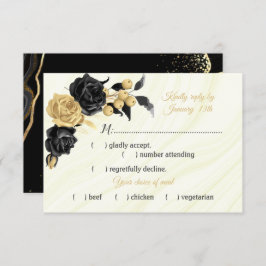 Auswahl an Blume in Schwarz und Gold RSVP Karte