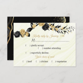 Auswahl an Blume in Schwarz und Gold RSVP Karte