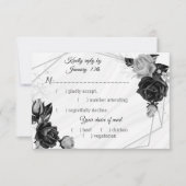 Auswahl an Blume in Schwarz und Silber RSVP Karte (Vorderseite)