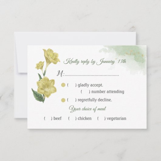 Auswahl an gelb-grünen Blätter RSVP Karte (Vorderseite)