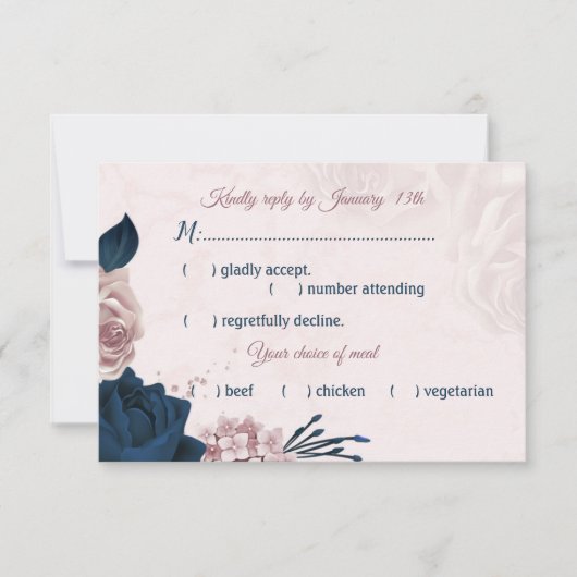 Auswahl der RSVP-Karte für die Blume der Marine un RSVP Karte (Vorderseite)