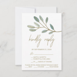 Auswahl der RSVP-Karte mit Gold Veined Eukalyptus RSVP Karte