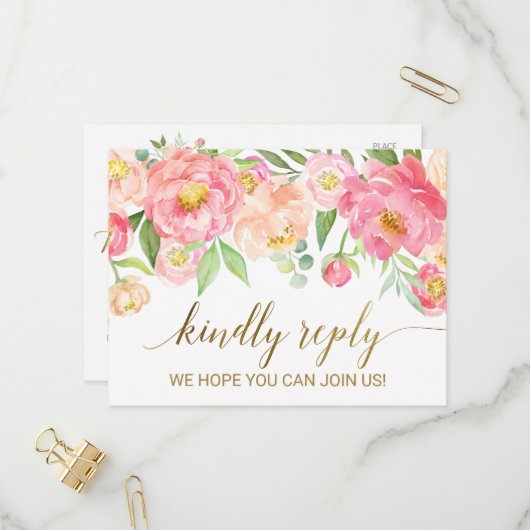 Auswahl der UAWG "Peach and Pink Peony Blume" Einladungspostkarte (Vorderseite/Rückseite Beispiel)