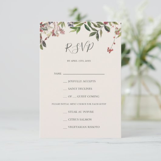 Auswahl des Botanischen Champagner-Menüs RSVP-Kart RSVP Karte (Stehend Vorderseite)