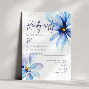 Auswahl des Minimalistischen Menüs mit blauer Blum RSVP Karte