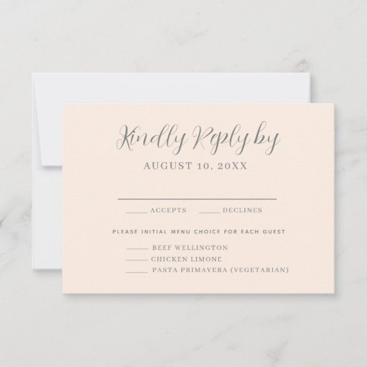 Auswahl des rosa Blush-Menüs für die Hochzeitsrada RSVP Karte (Vorderseite)