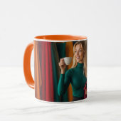 Auswahl eines Stoffes mit Kaffee in Hand 2 Tasse (Vorderseite Links)