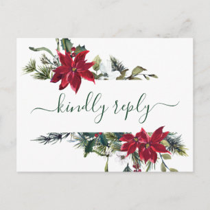 AUSWAHL: Elegante Red Poinsettia Wedding RSVP Postkarte