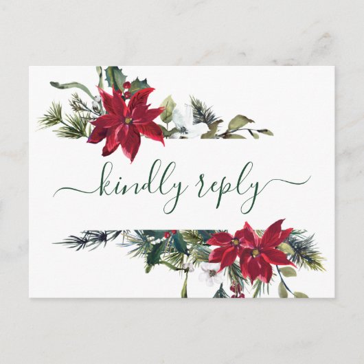 AUSWAHL: Elegante Red Poinsettia Wedding RSVP Postkarte (Vorderseite)