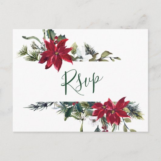 AUSWAHL: Elegante Red Poinsettia Wedding RSVP Postkarte (Vorderseite)