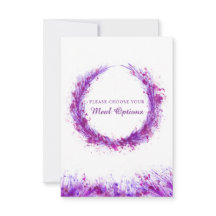 Auswahl für Hochzeitsessen lila Splash-Karten