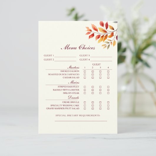 Auswahlkarte für Burgund Hochzeit im Herbst Begleitkarte (Stehend Vorderseite)