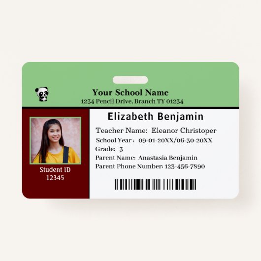 Ausweis-Ausweis für Kinder Schüler-Abzeichen Ausweis (Vorderseite)