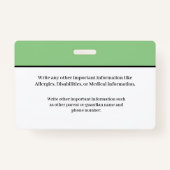 Ausweis-Ausweis für Kinder Schüler-Abzeichen Ausweis (Rückseite)