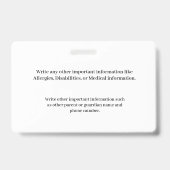 Ausweis-Ausweis Schüler Kinderkinderschule Ausweis (Rückseite)