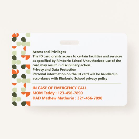 Ausweis für moderne grüne geometrische Schüler (Rückseite)